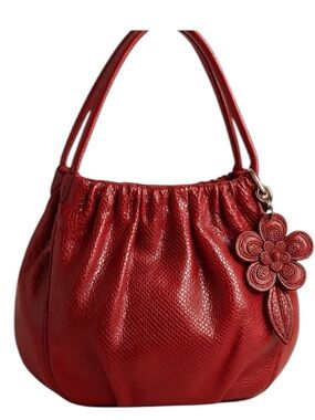 Brighton XL Breelan Lipstick Red Patent Leather Pleated Purse Bag Tote | GUC